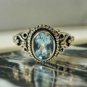 Blue Topaz Bali Sterling Silver Ring (7.75)